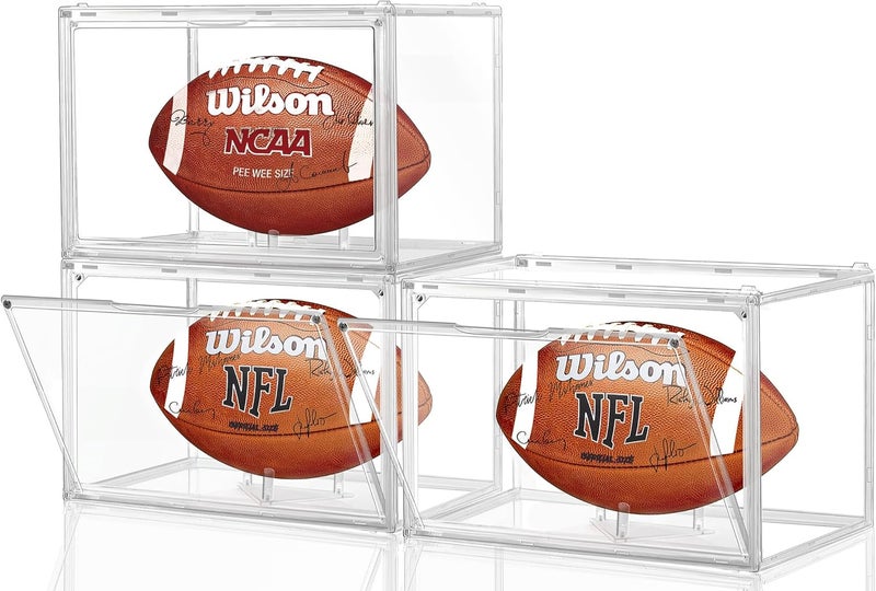 Leffis 3 Pack Football Display Case, Football Case Display Case, Memorabilia Display Cases with Magnetic Door and Removable Football Stand for Autographed Football (Assembly Required) - Image 1
